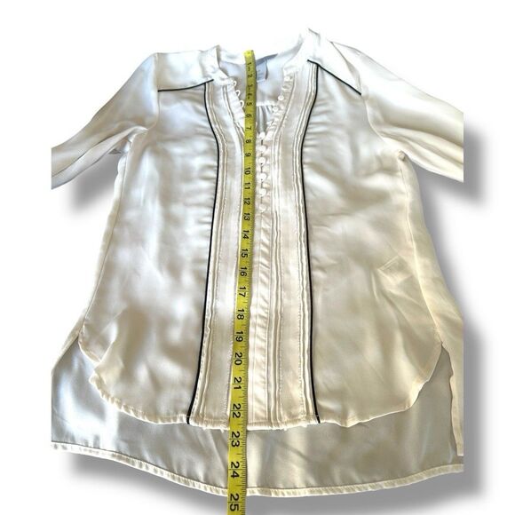 H&M Semi Sheer White Chiffon Popover Top 3/4 Sleeve Size 4 Black Trim Minimalist - Picture 5 of 8